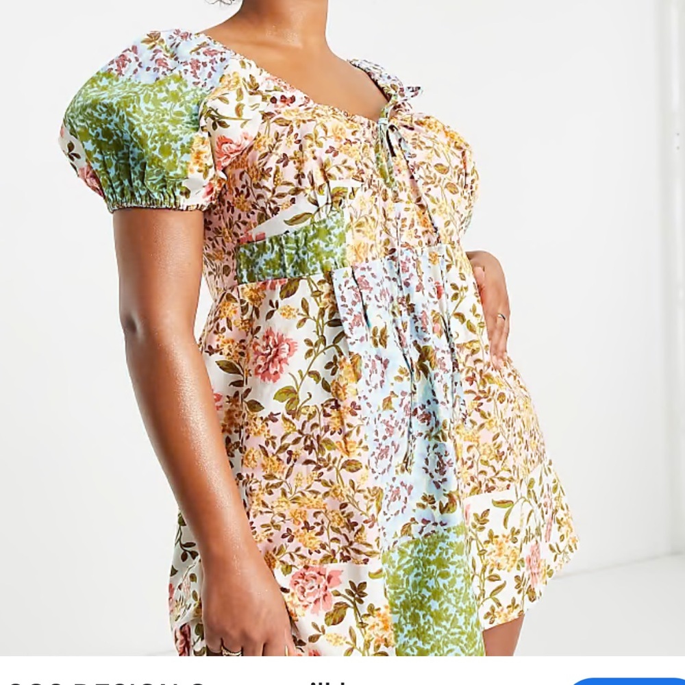 ASOS DESIGN Sweetheart patchwork cottagecore Babydoll Mini Dress mixed Floral 12 - Picture 4 of 8